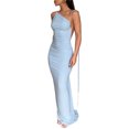 thumbnail image 1 of Women's Summer Bodycon Long Dress, Solid Color Slant Shoulder Drawstring Backless Ruched Detail Dress, 1 of 5