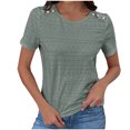 thumbnail image 1 of Timegard Hauts d'Été pour Femmes Épaules Tombantes Bouton Col Rond Confortable Décontracté Ajusté Manches Courtes T-Shirts, 1 of 8