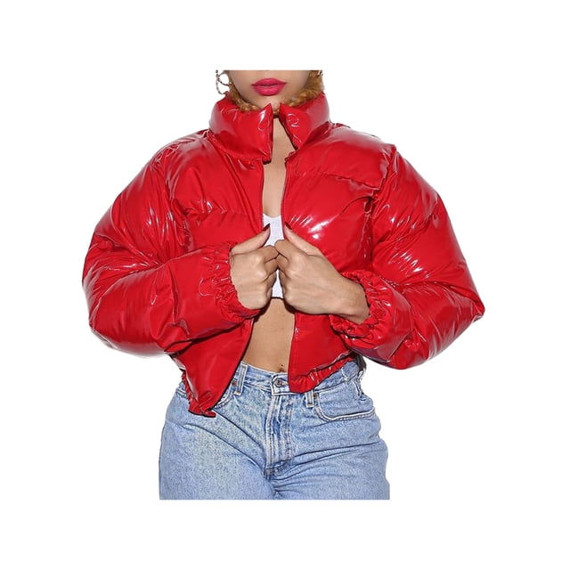 Gupgi Women Long Sleeve Stand Collar Metallic Quilted Puffer Jackets