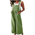 thumbnail image 1 of Birdeem Womens Linen Cotton Solid Color Sleeveless Pocket Casual Wide Leg Side Button Jumpsuit, 1 of 9