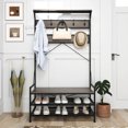 thumbnail image 2 of Costway Coat Rack 4-In-1 Hall Tree with 11 Hanging Hooks, Shoe Bench, 2-Tier Shoe Rack Gray, 2 of 10
