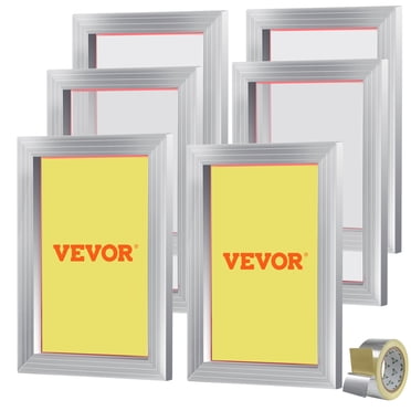 VEVOR Kit d'Impression d'Écran, 6 Pcs Cadres d'Impression en Soie d'Aluminium, Cadre d'Impression d'Écran en Soie 10x14 Pouces avec Maille de 110 Unités, Maille en Nylon Haute Tension et Ruban d'Étanchéité pour T-shirts Impression DIY