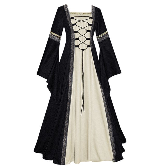 Babysbule Robe pour Femmes Liquidation Robe Vintage Classique Médiévale Longueur au Sol Mode Renaissance Manches Longues Robes