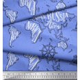 thumbnail image 3 of Soimoi Blue Rayon Fabric Direction Compass & Lighthouse Map Print Fabric by the Yard 42 Inch Wide, 3 of 5