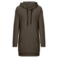 thumbnail image 3 of BADHUB Robe à Capuche à Cordon à Manches Longues Surdimensionnée pour Femmes, Robe Chandail à Capuche de Couleur Unie Ample Décontractée Tunique Chandail à Enfiler Robes Midi avec Poches Offres Prime Day Café TG, 3 of 5