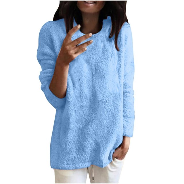 Chandails pour Femmes Unis Coupe Ample Blouse Légère Confortable Hauts Automne Hiver Manches Longues Hauts Décontractés Col Rond Chandail Hauts Noir P