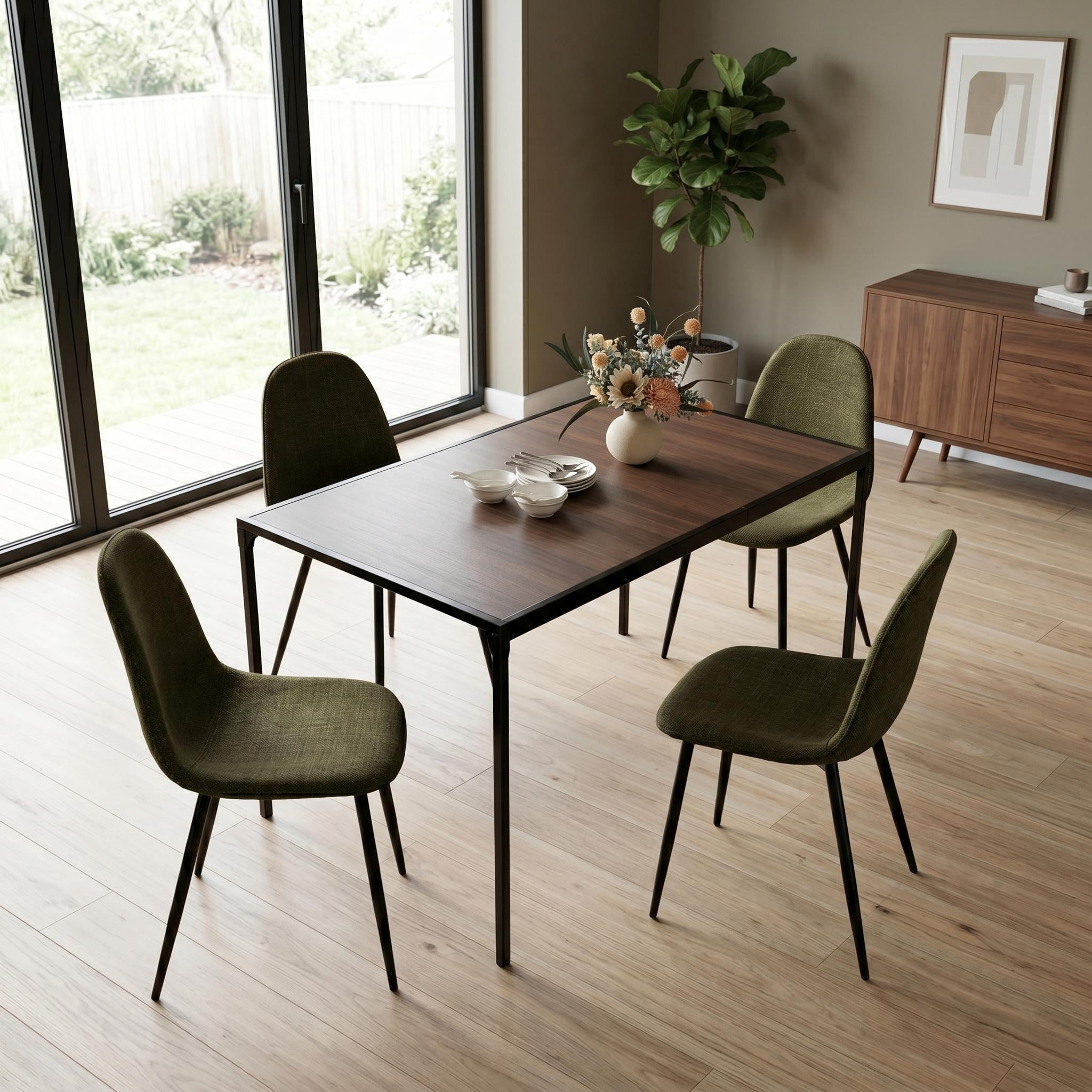Homy Casa chaise de salle à manger verte 17,7 po, 4 pièce, dossier incurvé rembourré et pieds métal noirs