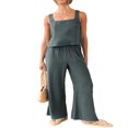 thumbnail image 3 of Women‘s 2 Piece Outfits Square Neck Cotton Tank Crop Top Wide Leg Pants Matching Lounge Set Tracksuit Pockets, 3 of 8