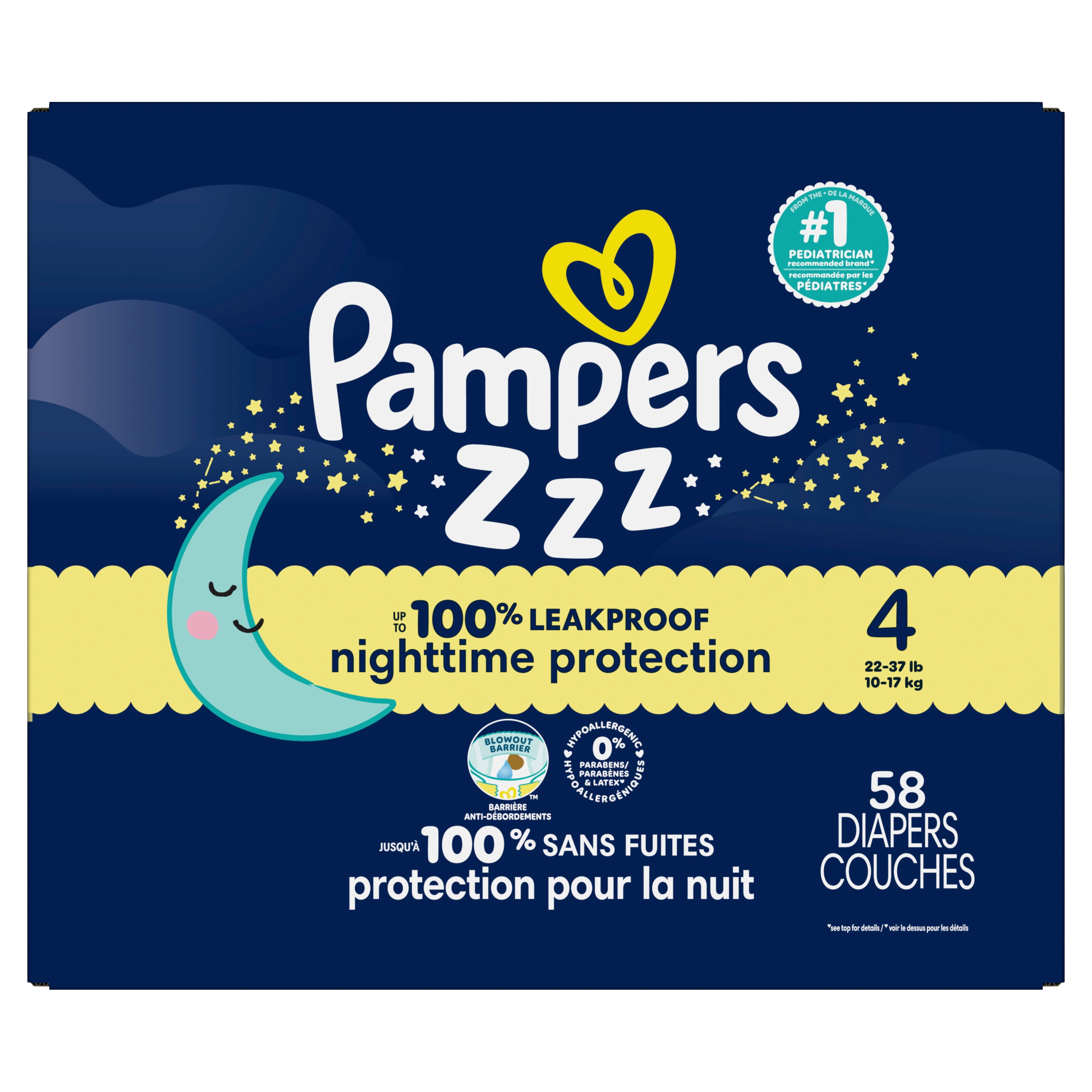 ZZZ Couches de Nuit, Taille 4 (22-37 lbs), Couche pour Bébé Jetable à Protection Nocturne
