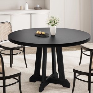 47 in Round Dining Table for 4-6, Wooden Kitchen Table with Sturdy Legs, Brown/Black