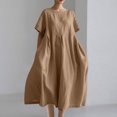 thumbnail image 1 of Amzcrzy Robes d'Été pour Femmes Grande Taille P-5TG Tendance Couleur Unie Col Rond Robe de Printemps Décontractée Ample Manches Courtes Robes d'Été pour Femmes Robe Midi en Coton et Lin, 1 of 4