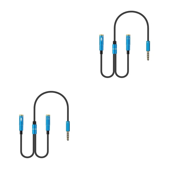 jesticaly Câble Audio 3,5 mm Câble Audio Stéréo 3,5 mm Mâle vers 2 Femelle Casque Micro Câble Séparateur en Y Adaptateur Bleu 2 Ensembles