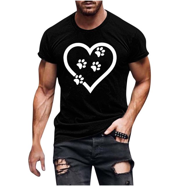 FAIWAD Men Summer Tops Short Sleeve Round Neck Printed T-Shirts Slim Stretch Workout Tops