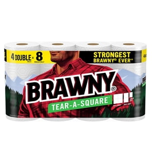 Brawny Tear-A-Square Paper Towels 4 Double Rolls = 8 Regular Rolls