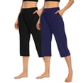 thumbnail image 1 of Timegard Capri Pants for Women 2pc Straight Leg High Waist Comfy Casual Cropped Pants Solid Color, 1 of 8