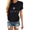 thumbnail image 1 of Innerwin Tee Manches Courtes Femmes Hauts d'Été Travail Lettre Chanceuse T-Shirt Confortable Noir P, 1 of 2