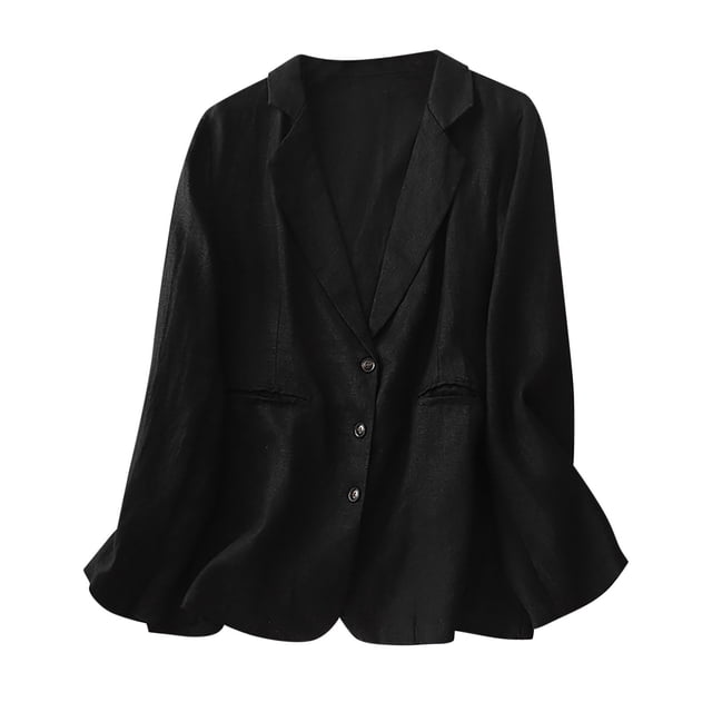 Timegard Womens Suit Jacket Cotton Linen Stand Collar Button Long Sleeve Lightweight Fall Loose Coat