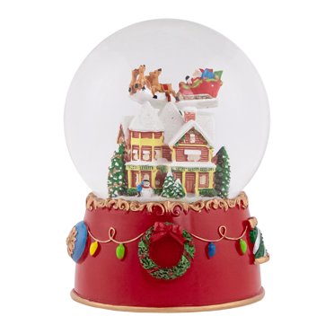 Northlight Boule à Neige Musicale de Noël Père Noël et Renne - 7 Pouces
