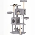thumbnail image 1 of PawHut 66 Inch Cat Tree with 2 Door Condos, 3 Big Hammocks, Light Grey, 1 of 10