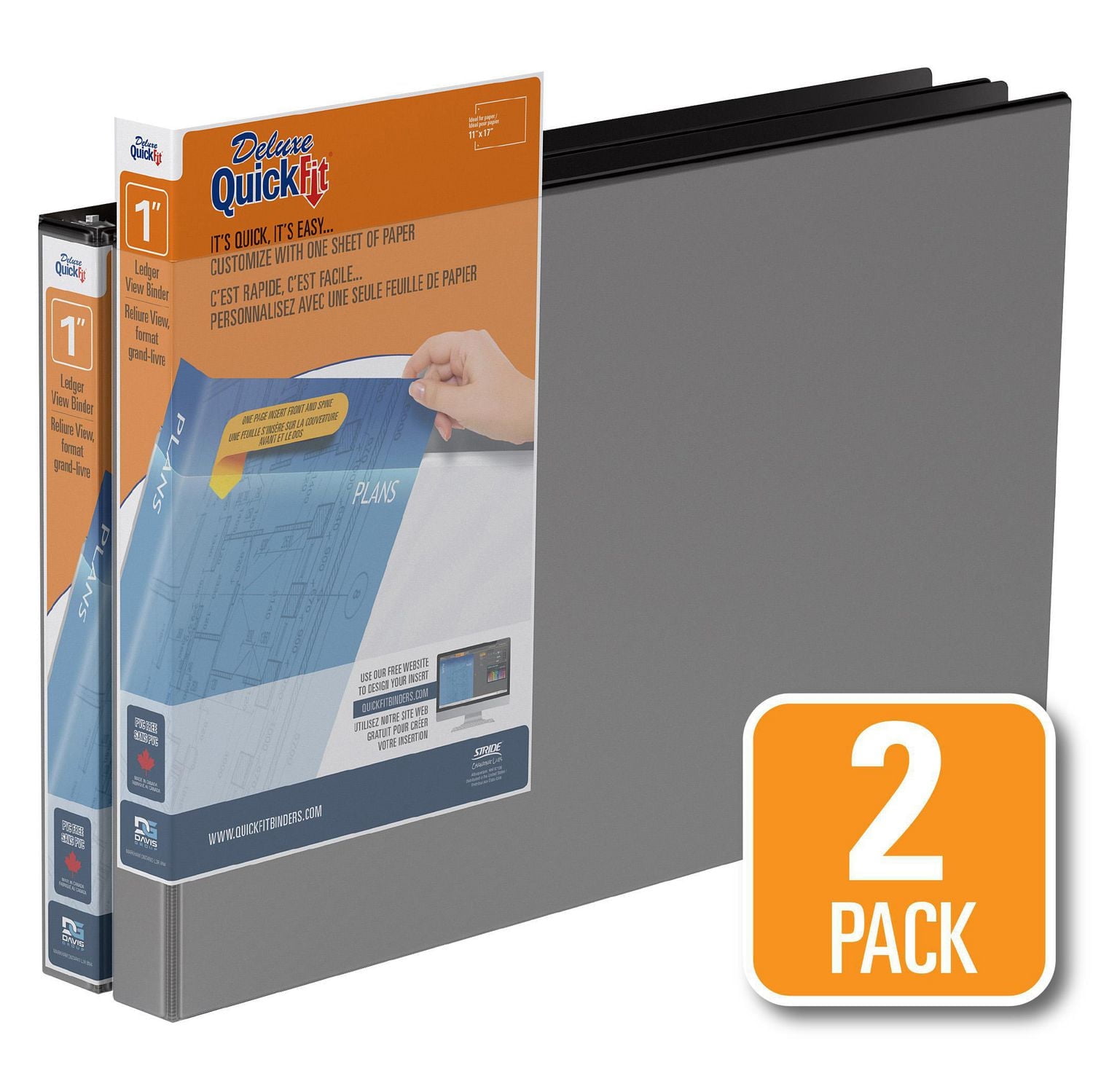 QuickFit 11 x 17 Heavy Duty D Ring Spreadsheet View Binder, 2 Pack