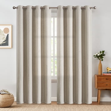 CURTAINKING Rideaux Texture Lin 90 Pouces Beige Grisâtre Draperies de Pièce Chambre Salon Traitement de Fenêtre Isolé Thermiquement Tête à Oeillets 2 Panneaux
