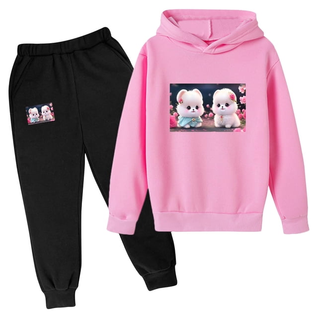 RXIRUCGD Mode Ensemble à Capuche Manches Longues Imprimé Décontracté pour Filles et Garçons (Rose, Taille : 5 Ans)