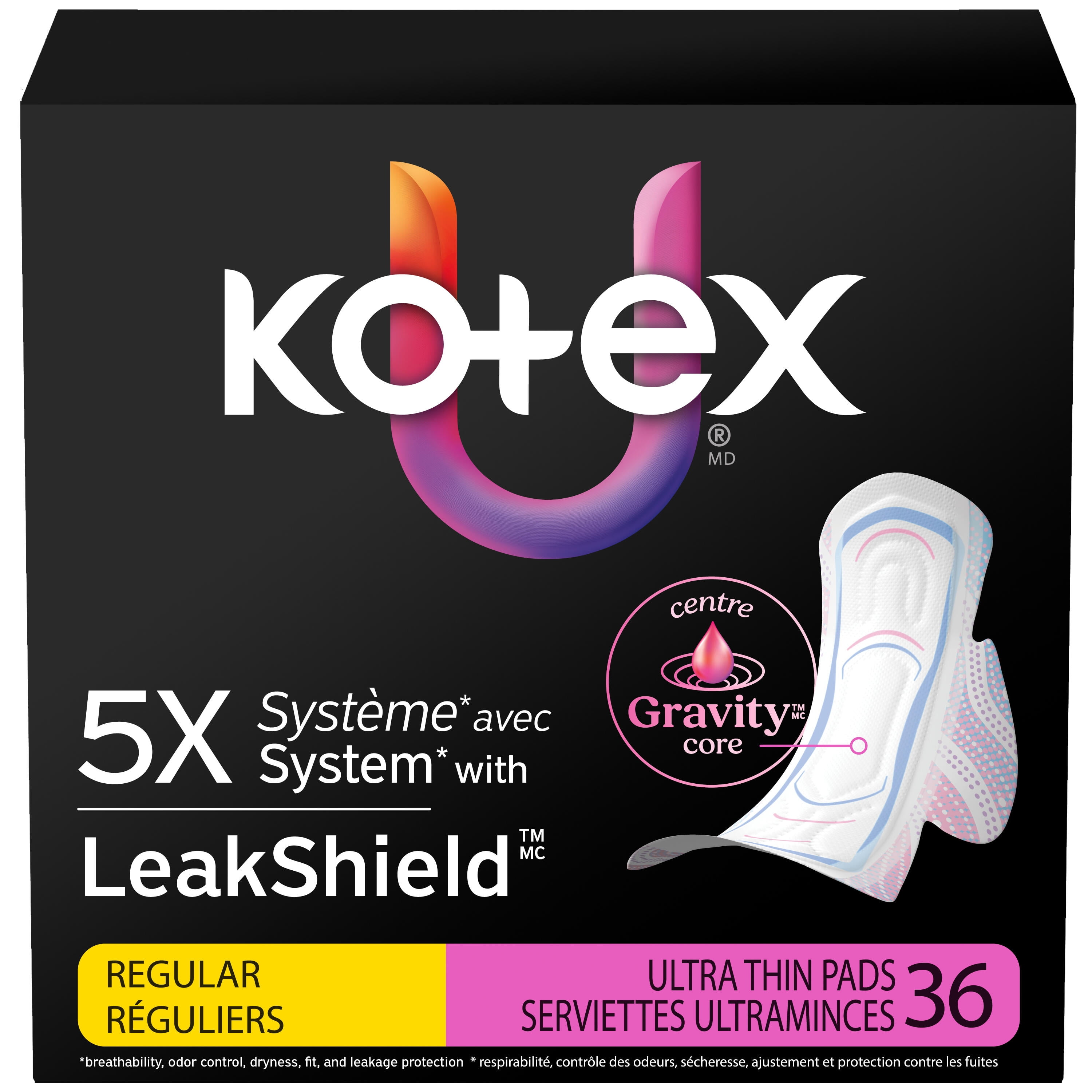 Kotex Ultra Thin Pads with Wings, Regular Absorbency, 22 Count