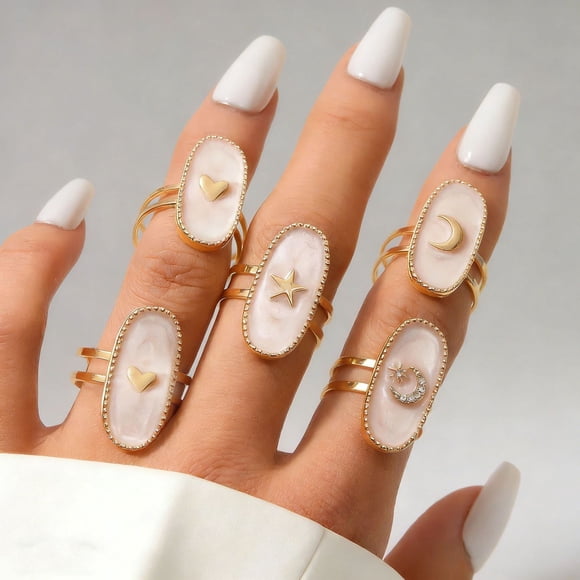 Finger Ring Oval Design Adjustable Opening Enamel Process Women Ring Multi-Symbol Design Hearts Stars Moons Pattern Finger Band