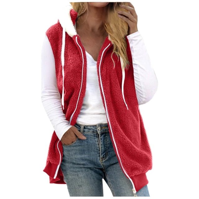 Womens Fall Winter Sleeveless Coat Zip Up Warm Jackets Outerwear with Pockets