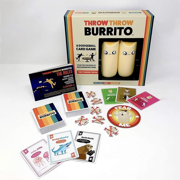Burrito Lancer Bataille : Jeu de Cartes Dodgeball Rapide avec 120 Cartes, 2 Burritos en Mousse Souple et 7 Jetons – Facile à Apprendre (5 Min), Rapide à Jouer (15 Min) – Jeu de Fête Parfait pour 2 à 6 Joueurs de 7 Ans et Plus