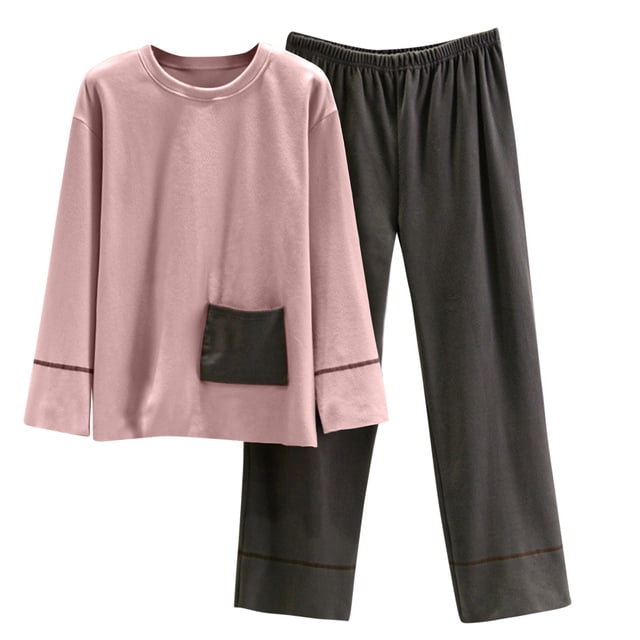 Rbaofujie Robe pour Femmes Ensemble de Pyjama d'Automne pour Femmes Chaud avec Poche d'Hiver en Peluche à Manches Longues Pantalon Ample à Col Rond