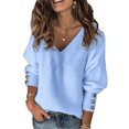 thumbnail image 1 of MAWCLOS Ladies Pullover Long Sleeve Knit Tops V Neck Tunic Blouse Loose Work Solid Color Top Sky Blue 4XL, 1 of 2