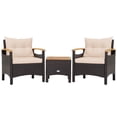 thumbnail image 2 of Costway Patiojoy 3PCS Patio Rattan Furniture Set Wooden Armrest Table Top Cushioned Deck Beige, 2 of 10