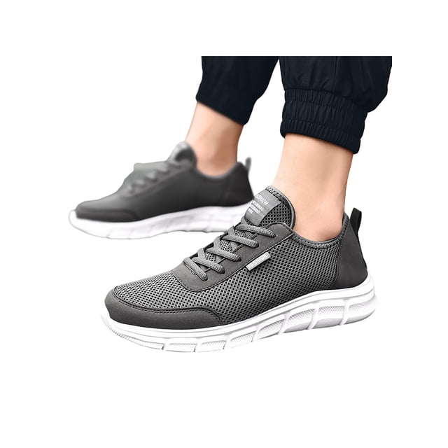 Woobling Man Shoes Closed Toe Sneakers Low Top Trainers Soft Males Non Slip Solid Color Dark Grey 9
