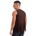 thumbnail image 2 of Sxiwei Mens Cowboy Faux Suede Tassel Vest Rivets Fringe Open Front Waistcoat Jacket Khaki L, 2 of 5