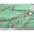 thumbnail image 2 of Soimoi Tissu Satin Modal Vert Imprimé Groupe Humain Tissu au Mètre 42 Pouces de Large, 2 of 3