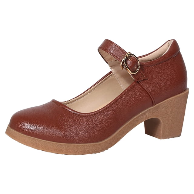 B91xZ Chaussures Plates pour Femmes Largeur Grand Bout Rond Talon Bloc Mocassins Chaussures, Marron 8