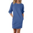 thumbnail image 1 of cfhntfmh Robes Décontractées pour Femmes Robe Chandail en Molleton Confortable à Col Rond Ample à Manches 3/4 Mini avec Poches, 1 of 1