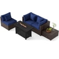 thumbnail image 2 of Costway 5 PCS Patio Furniture Set Heavy-duty Frame Rattan Sofa Set with 60,000 BTU Firepit Table Navy, 2 of 10