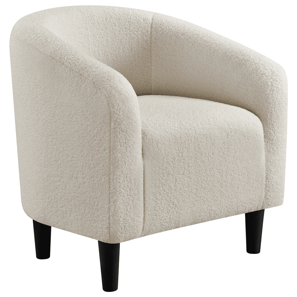 FullFurnique Fauteuil en Tissu Bouclette avec Dossier et Accoudoirs, Ivoire