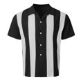 thumbnail image 2 of Weiqiqre Hauts pour Hommes Mode Décontractée Rayures Couture Boutons Manches Courtes Col Rabattu Blouse Extensible, Ajustement Confortable pour l'Été, Taille p-2TG, 2 of 7