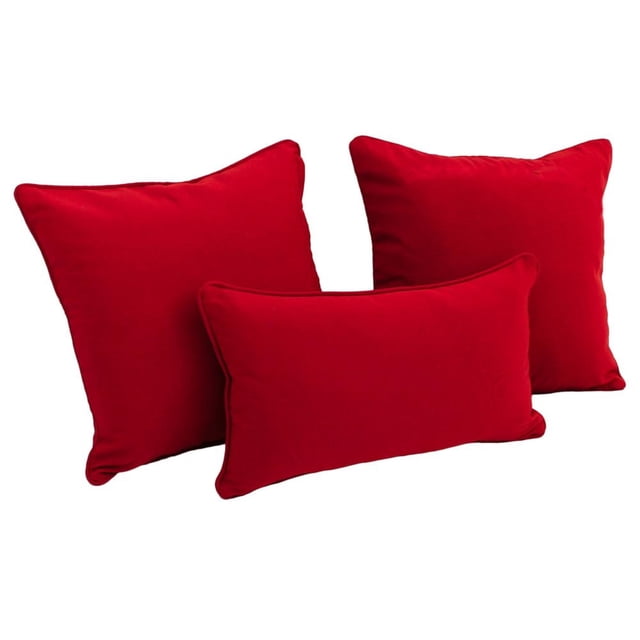 Double-corded Solid Twill Throw Pillows with Inserts (Set of 3), Red