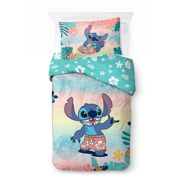 Disney Lilo and Stitch Ensemble de Douillette et Taie d'Oreiller Réversible pour Lit 1 ou 2 Places pour Enfants, 100% Polyester