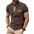 thumbnail image 1 of EOYWHK Henley Shirts for Men Business Casual Button Up Short Sleeve Tees Solid Color Stand Collar Work Blouse, 1 of 7