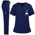 thumbnail image 1 of Women's Solid Color Loose Drawstring Pants Pocket Caregiver Short Sleeve V-Neck Top Nurse Uniform Set, 1 of 4