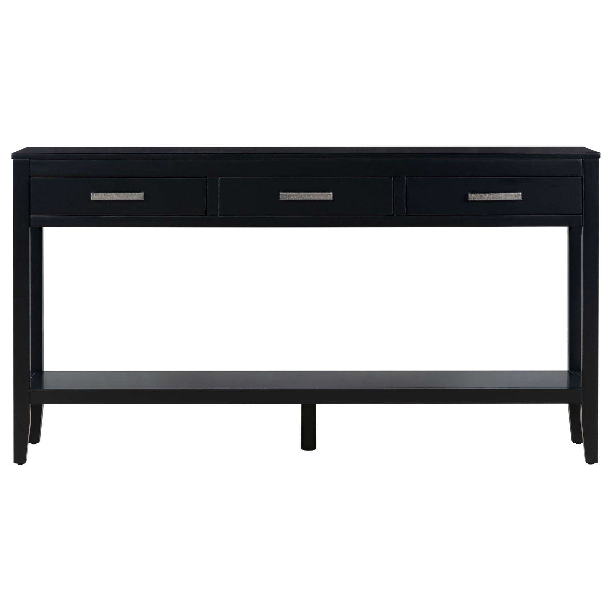 Noble House 62.2" Farmhouse Entryway Table, 3-Drawer Painted Console with Bottom Shelf & Iron Handles,Minimalist,Black