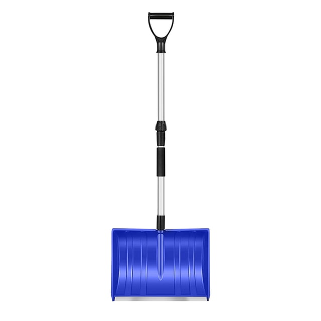Winter Telescopic Snow Shovel Multifunctional Portable Snow Shovel with a blue aluminum alloy blade and a telescopic handle. The shovel is lightweight at 1200g, with a maximum length of 120 cm, suitable for various heights. It features a detachable design for easy storage and portability, fitting into a car trunk or under a seat. The advanced coating ensures durability and resistance to scratches.