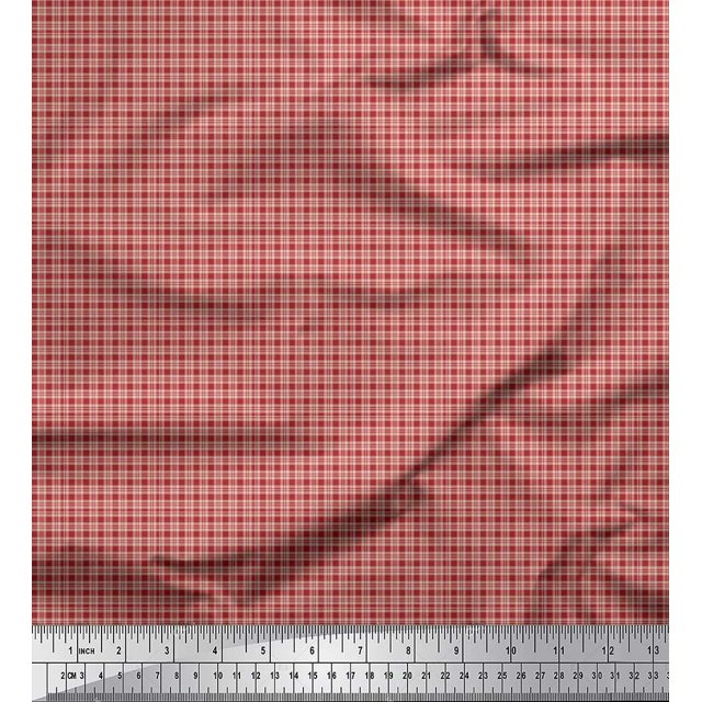 Soimoi Orange Moss Georgette Fabric Plaid Check Print Sewing Fabric Yard 42 Inch Wide