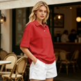 thumbnail image 4 of Sewkxo Polo à Manches Courtes pour Femmes, Couleur Unie, Col Oversize, T-Shirt à Enfiler Y2k, Décontracté, Ample, Mode Urbaine, Chandail de Rugby, Rouge G, 4 of 5