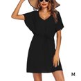 thumbnail image 2 of Xingzhi Robe Femme Col en V Mode Taille P-TTG Manches Courtes Jupe de Plage Femme au-Dessus du Genou Robe Unie Robe d'Été Mode Urbaine Noir m, 2 of 3